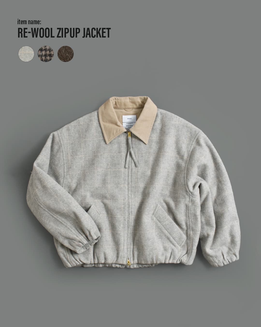KHA:KI(カーキ)尾州リサイクルウール 起毛 ダブルジップジャケット RE-WOOL ZIPUP JACKET mil26fjk3255