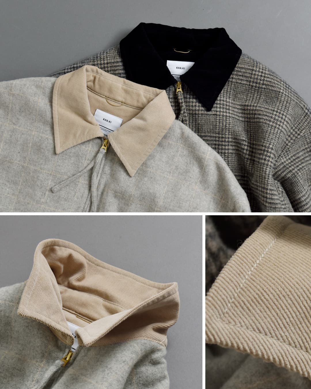 KHA:KI(カーキ)尾州リサイクルウール 起毛 ダブルジップジャケット RE-WOOL ZIPUP JACKET mil26fjk3255