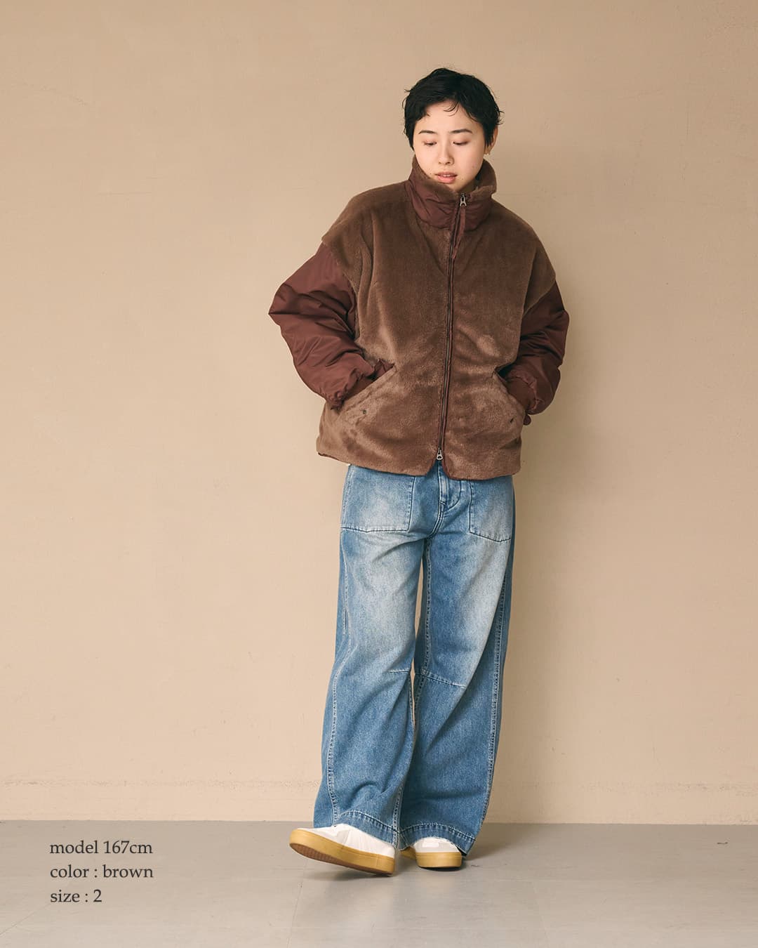 KHA:KIエコファー ツイル切替 スタンドカラー ジャケット ECO FUR SWITCH JACKET mil26fjk3257