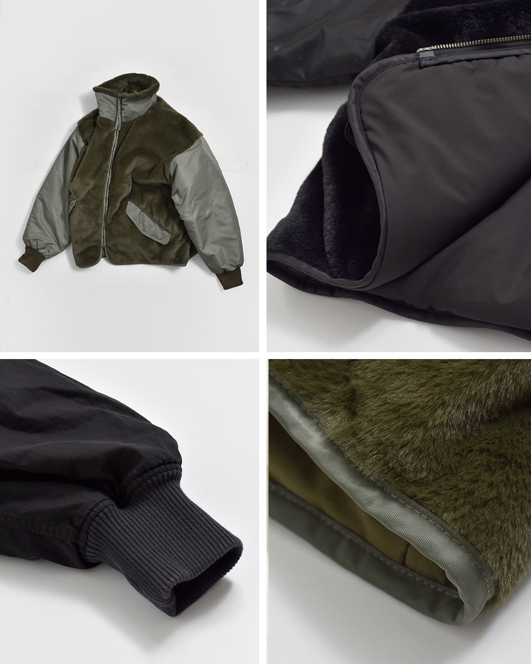 KHA:KIエコファー ツイル切替 スタンドカラー ジャケット ECO FUR SWITCH JACKET mil26fjk3257