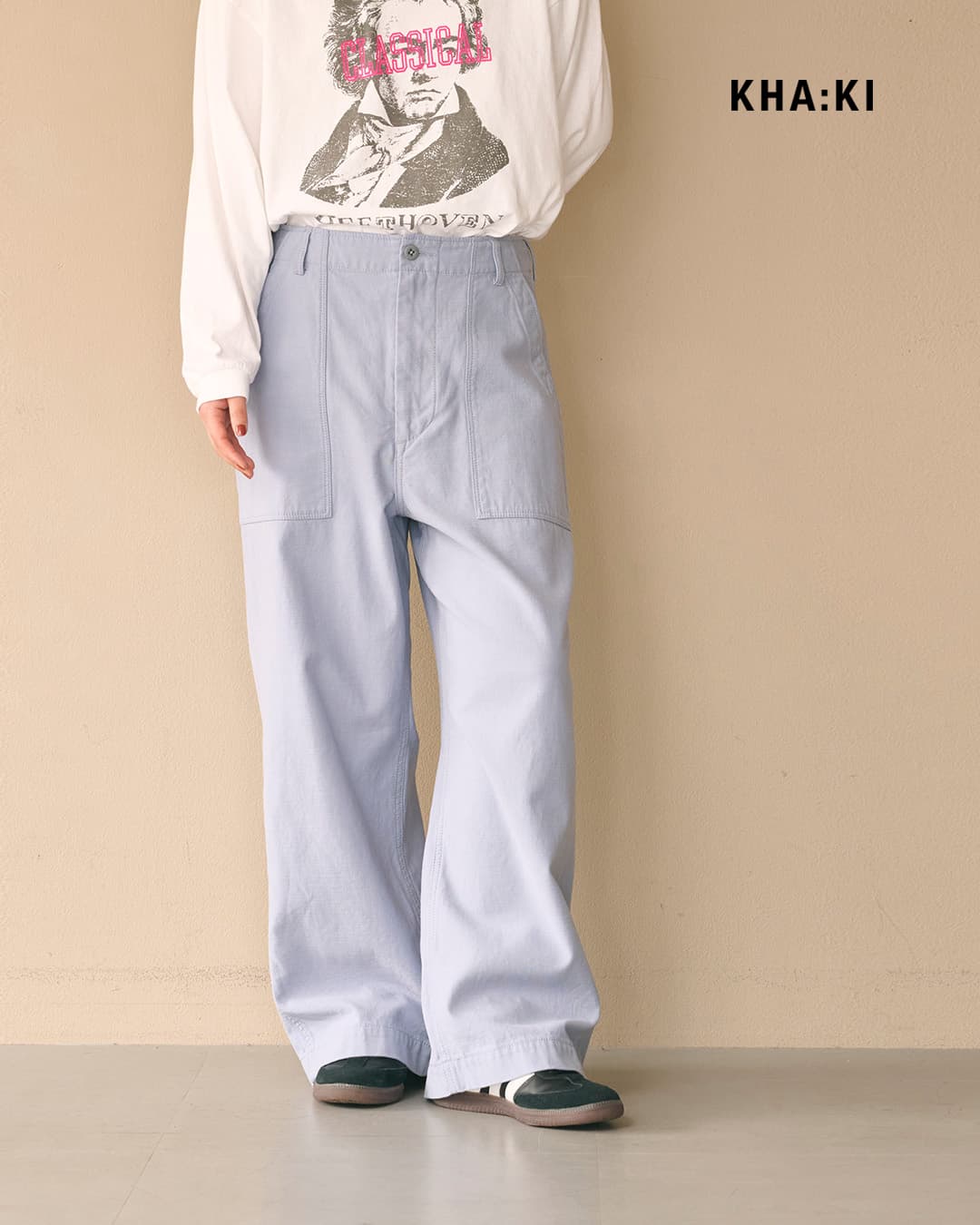 KHA:KIコットンルーズバックサテン ワイド ファティーグパンツ WIDE FATIGUE TROUSERS mil26fpt3264