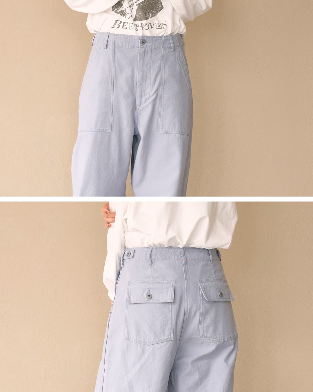 KHA:KIコットンルーズバックサテン ワイド ファティーグパンツ WIDE FATIGUE TROUSERS mil26fpt3264