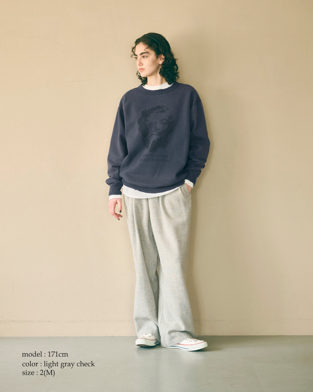 KHA:KI(カーキ)尾州リサイクルウール 起毛 2タック ワイドパンツ RE-WOOL 2TCUK PANTS mil26fpt3267