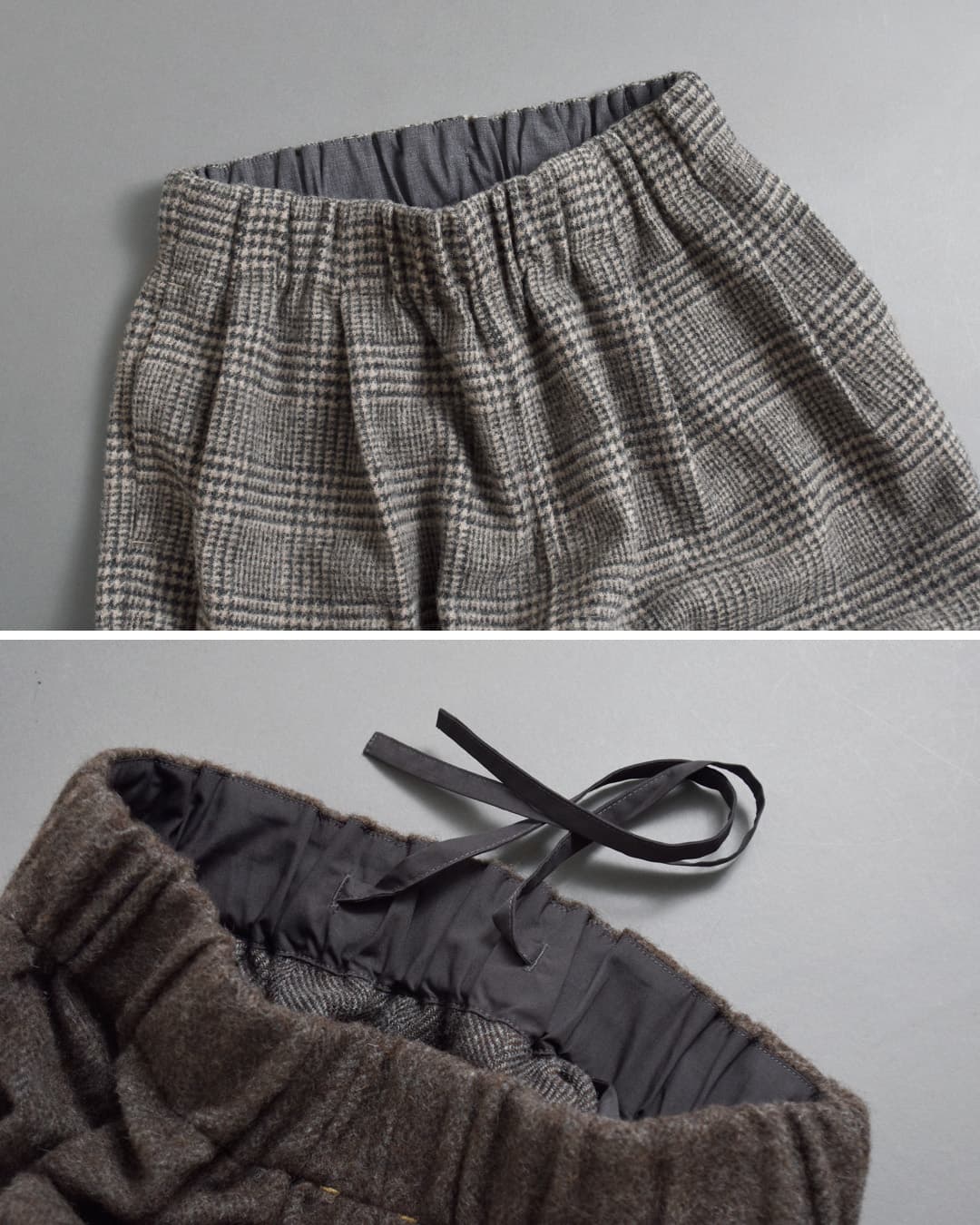 KHA:KI(カーキ)尾州リサイクルウール 起毛 2タック ワイドパンツ RE-WOOL 2TCUK PANTS mil26fpt3267