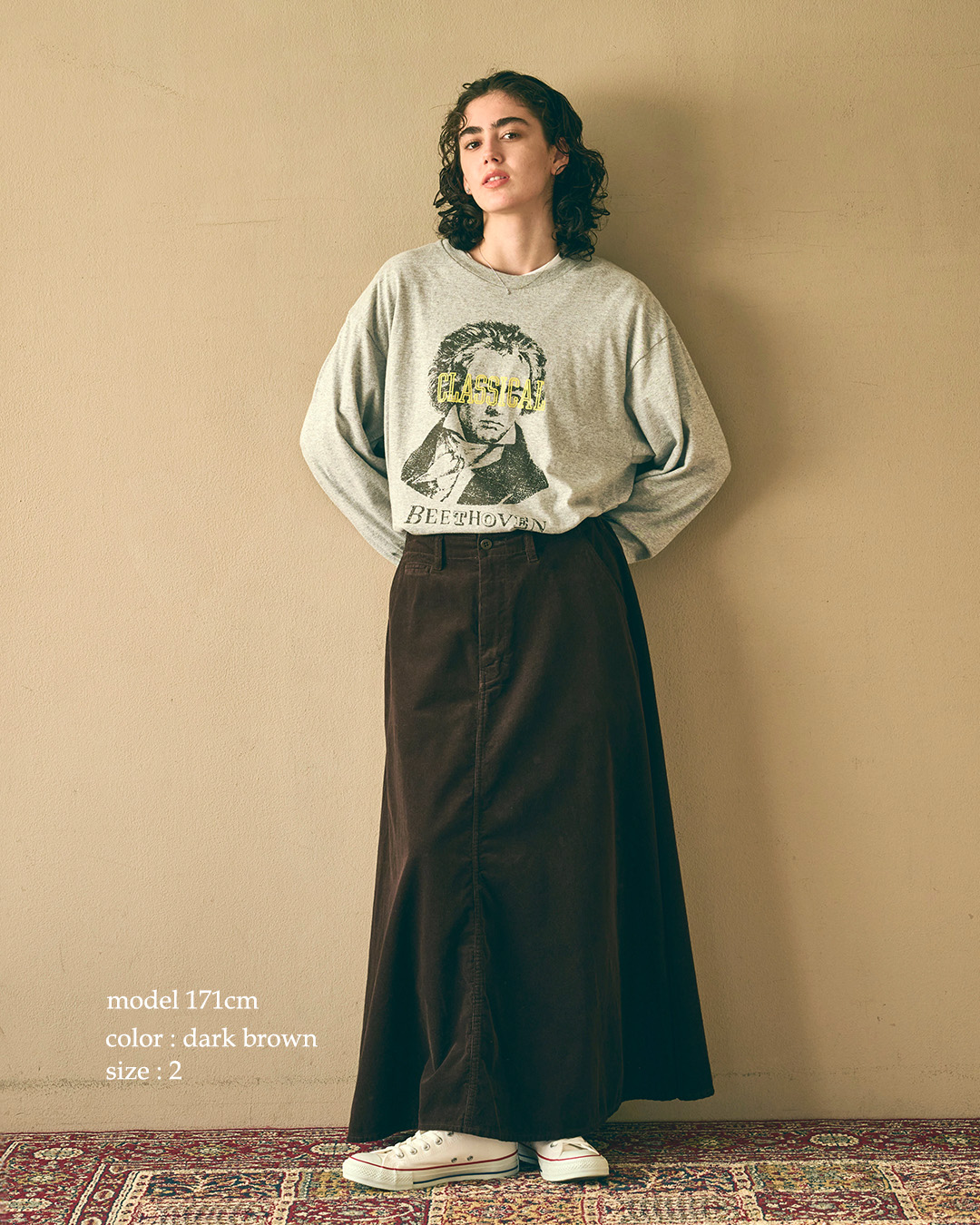 KHA:KIコーデュロイ フレアロングスカート CORD FLARED SKIRT mil26fsk3107