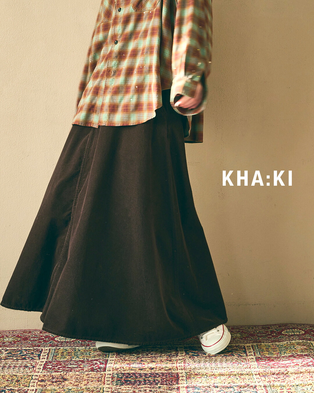 KHA:KIコーデュロイ フレアロングスカート CORD FLARED SKIRT mil26fsk3107