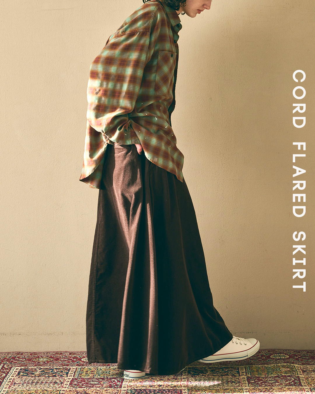 KHA:KIコーデュロイ フレアロングスカート CORD FLARED SKIRT mil26fsk3107