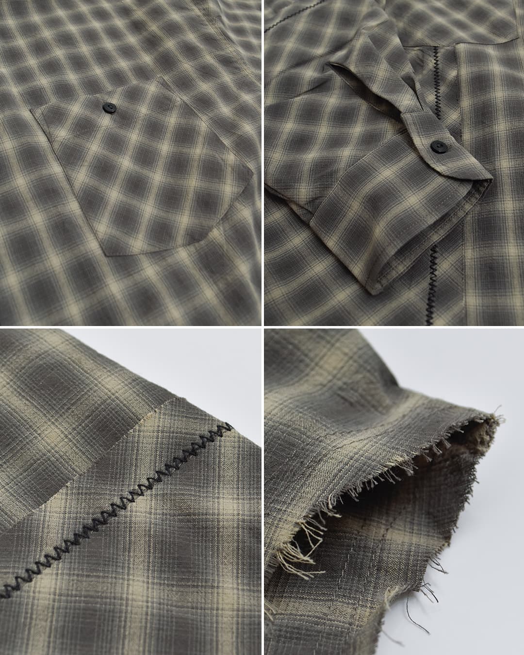 KHA:KIオンブレチェック パッチワーク バンドカラーシャツ CHECK SWITCH SHIRT mil26sbl3163