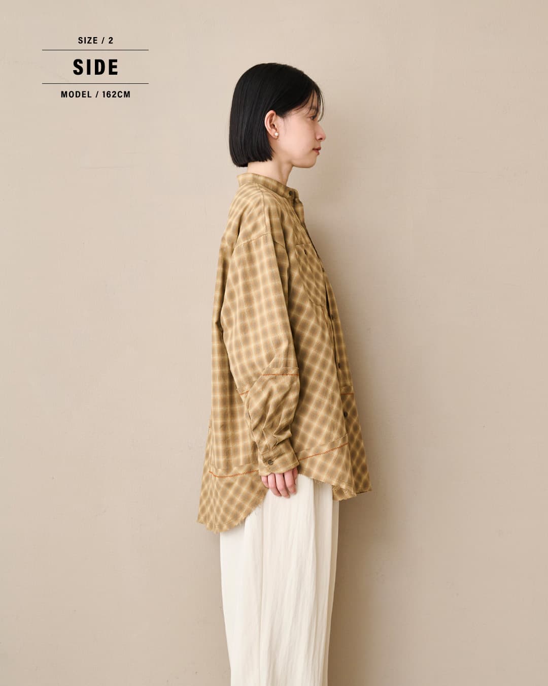 KHA:KIオンブレチェック パッチワーク バンドカラーシャツ CHECK SWITCH SHIRT mil26sbl3163
