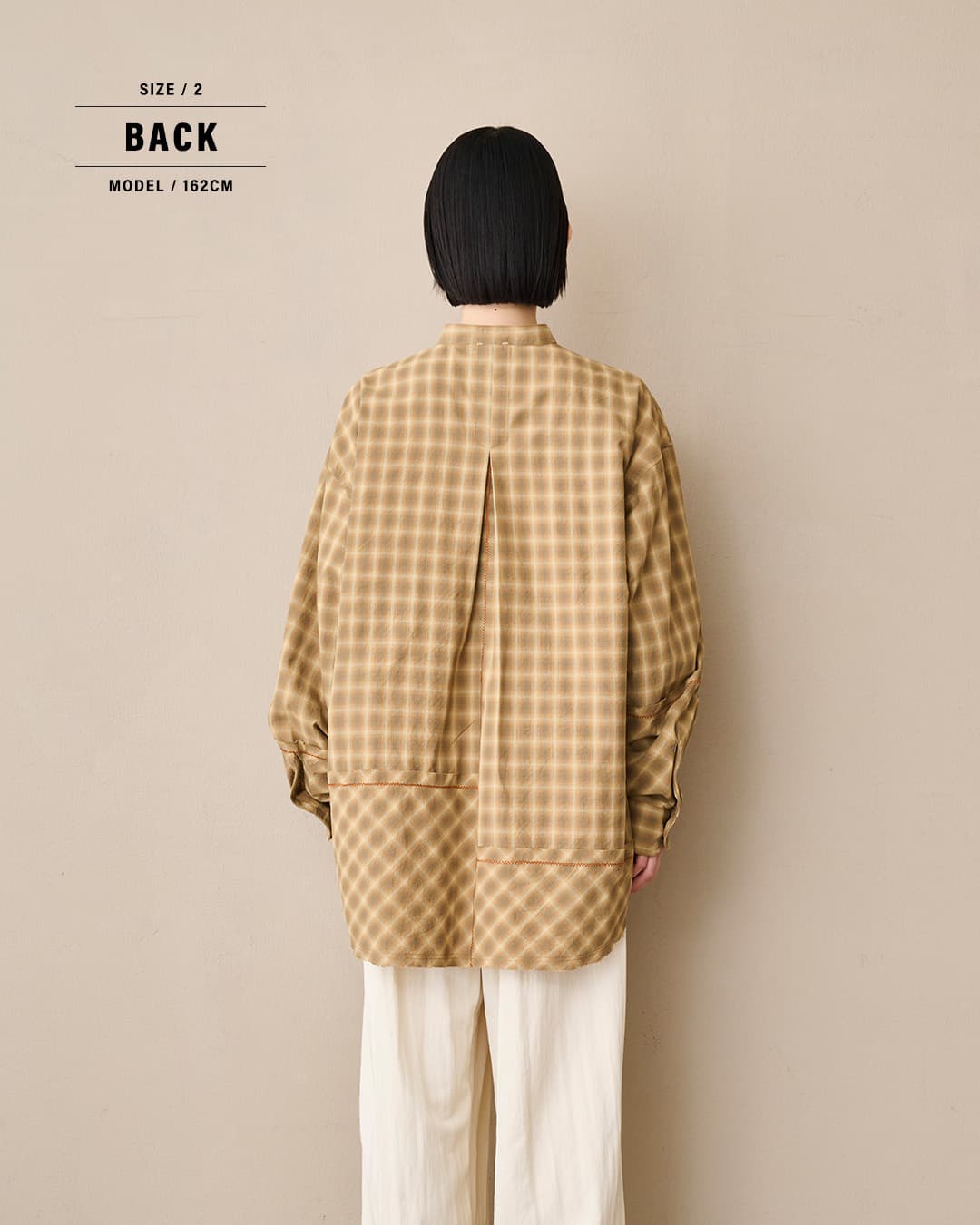 KHA:KIオンブレチェック パッチワーク バンドカラーシャツ CHECK SWITCH SHIRT mil26sbl3163