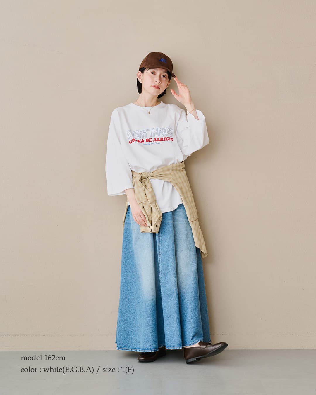 KHA:KI(カーキ)コットン天竺 プリント 7分袖Tシャツ LIVE YOUR GROUND / E.G.B.A mil26scs3506-7
