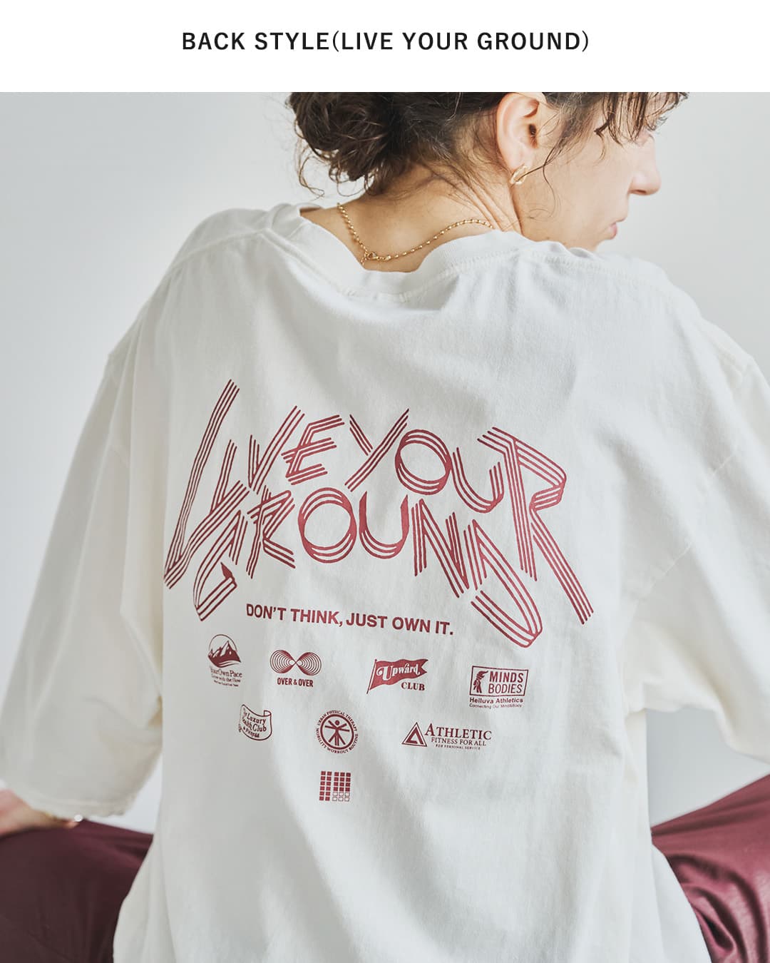 KHA:KI(カーキ)コットン天竺 プリント 7分袖Tシャツ LIVE YOUR GROUND / E.G.B.A mil26scs3506-7