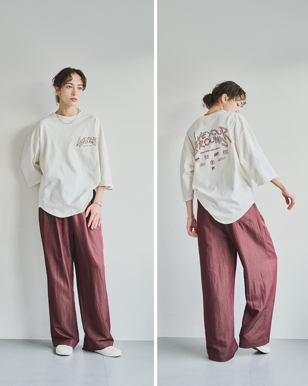 KHA:KI(カーキ)コットン天竺 プリント 7分袖Tシャツ LIVE YOUR GROUND / E.G.B.A mil26scs3506-7