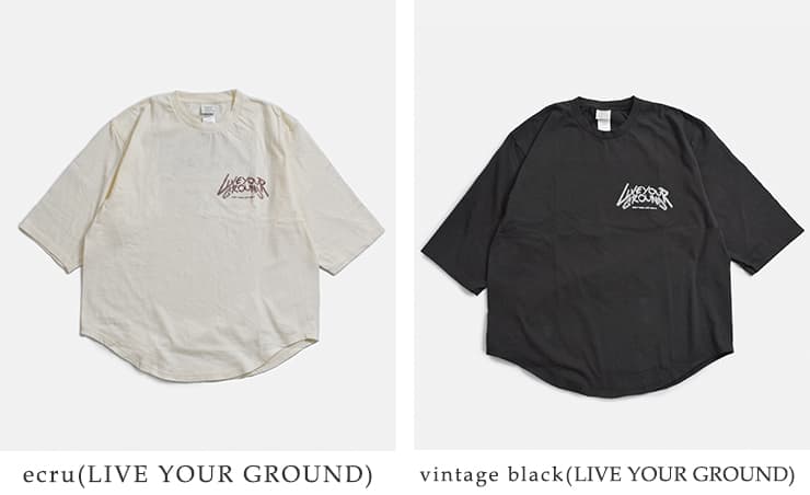 KHA:KI(カーキ)コットン天竺 プリント 7分袖Tシャツ LIVE YOUR GROUND / E.G.B.A mil26scs3506-7