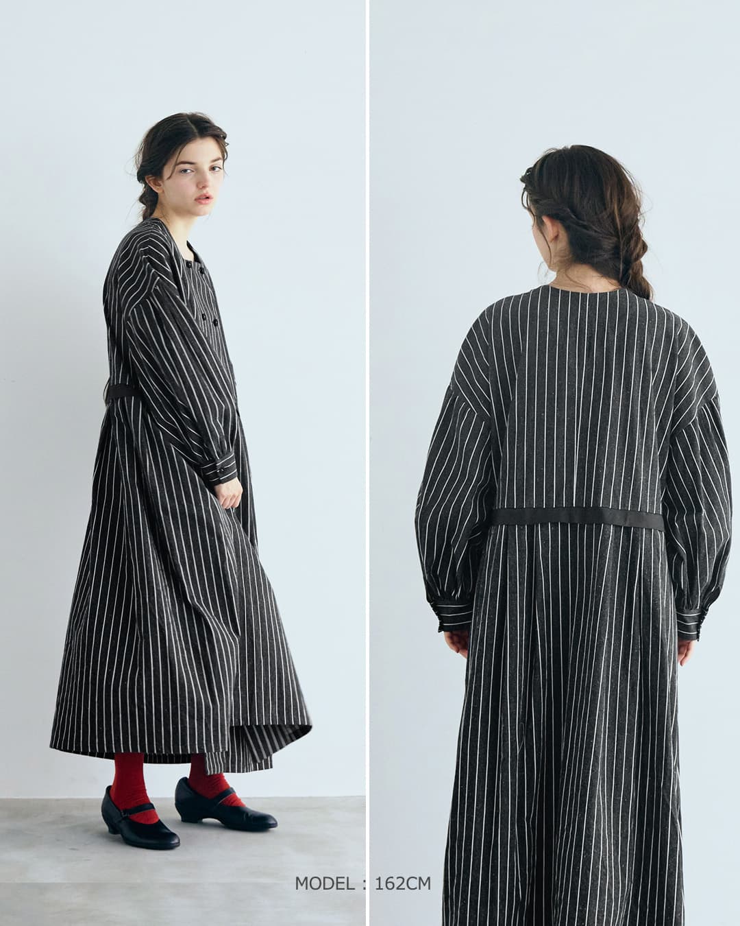 MAGALI(マガリ)コットンシルク ストライプ ダブルボタン ワンピース op207