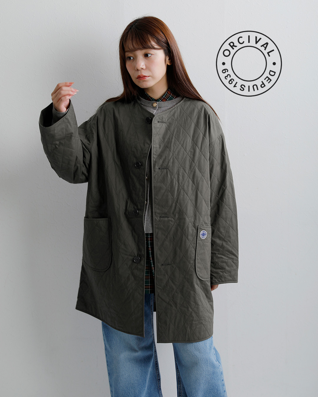 ORCIVALコットン インサレーション キルト ノーカラー コート or-a0848mty