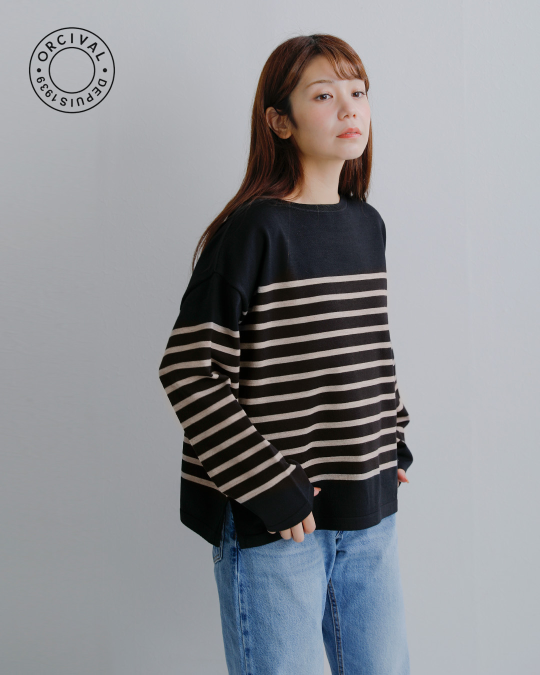 ORCIVAL(オーチバル・オーシバル)ウールプレーティング ニット ボーダー ボートネック プルオーバー or-d0101cra-26aw