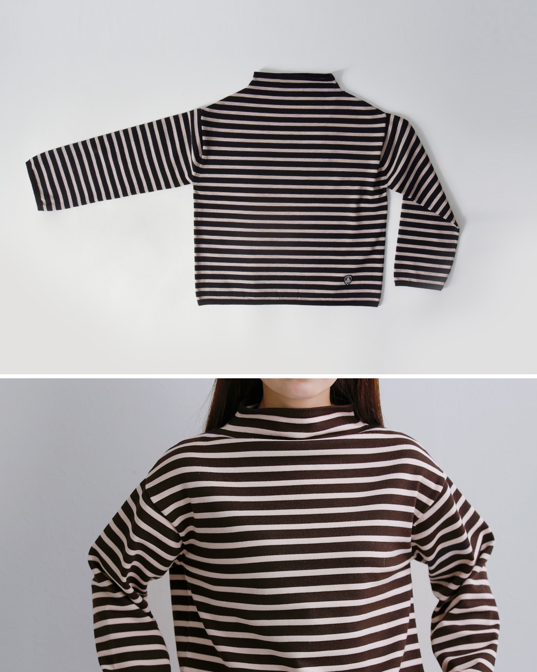 ORCIVAL(オーチバル・オーシバル)ウールプレーティング ニット ボーダー モックネック プルオーバー or-d0113cra-26aw