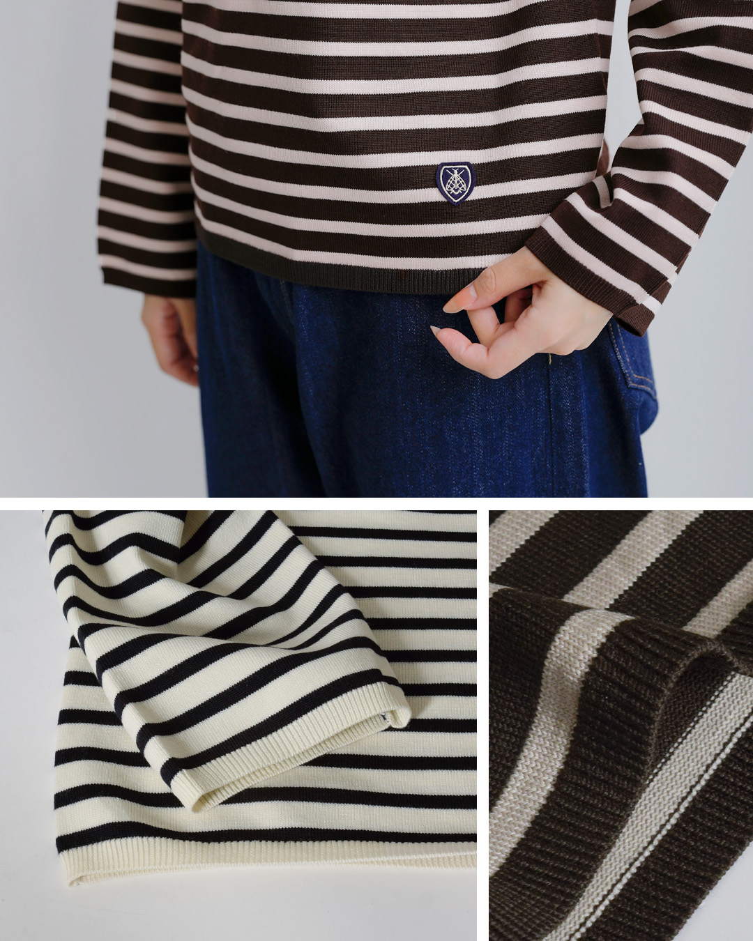 ORCIVAL(オーチバル・オーシバル)ウールプレーティング ニット ボーダー モックネック プルオーバー or-d0113cra-26aw