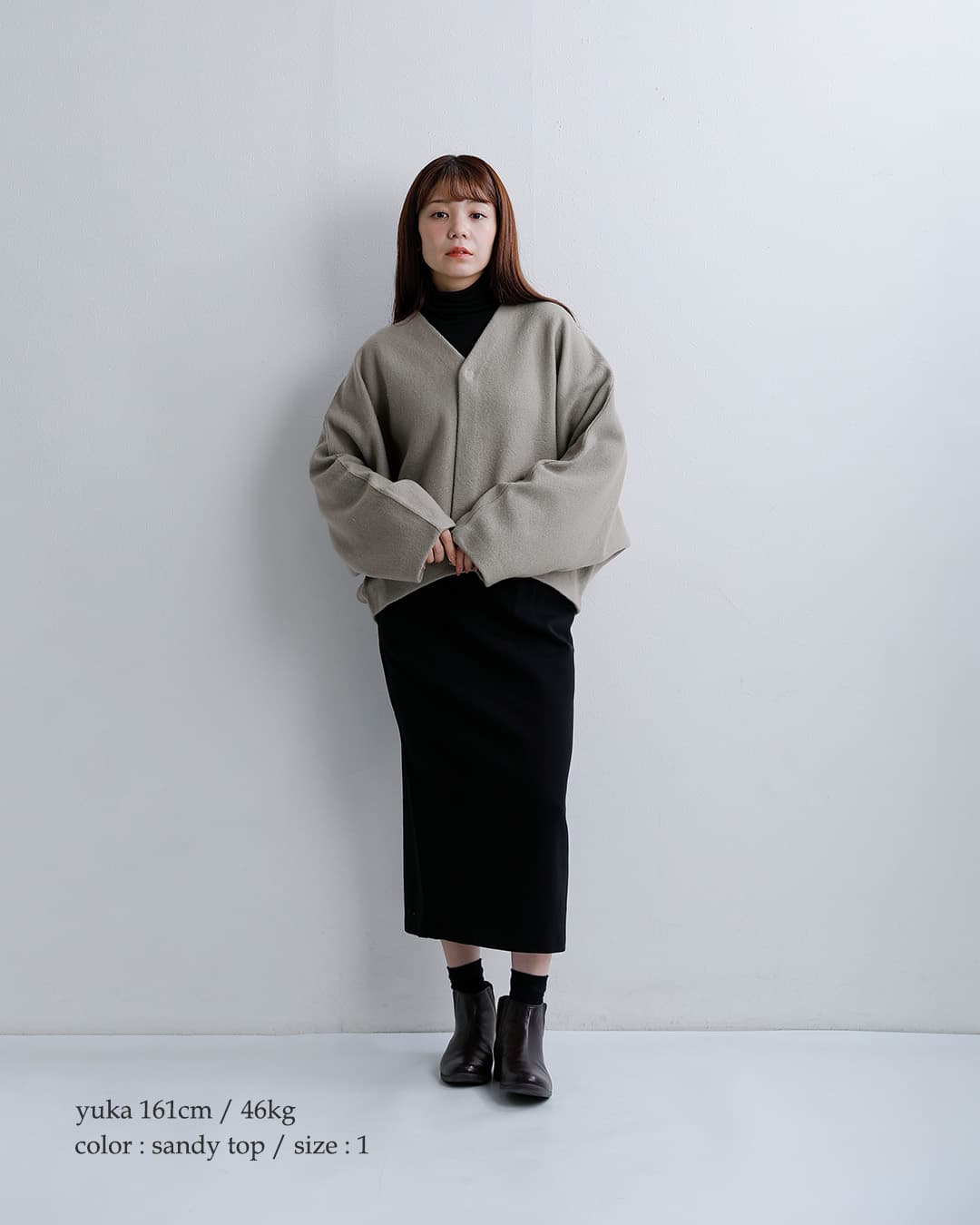 ORCIVALウール縮絨 Vネック ドルマンスリーブ カーディガン or-d0151kkw