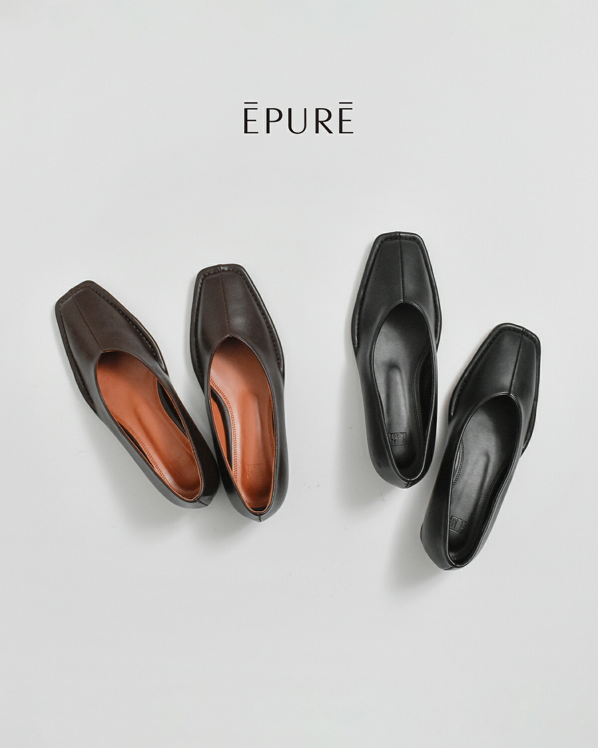 EPURE(エピュレ)センターシーム スクエアトゥ フラットシューズ OUBE Square Flats oube-sq-flats