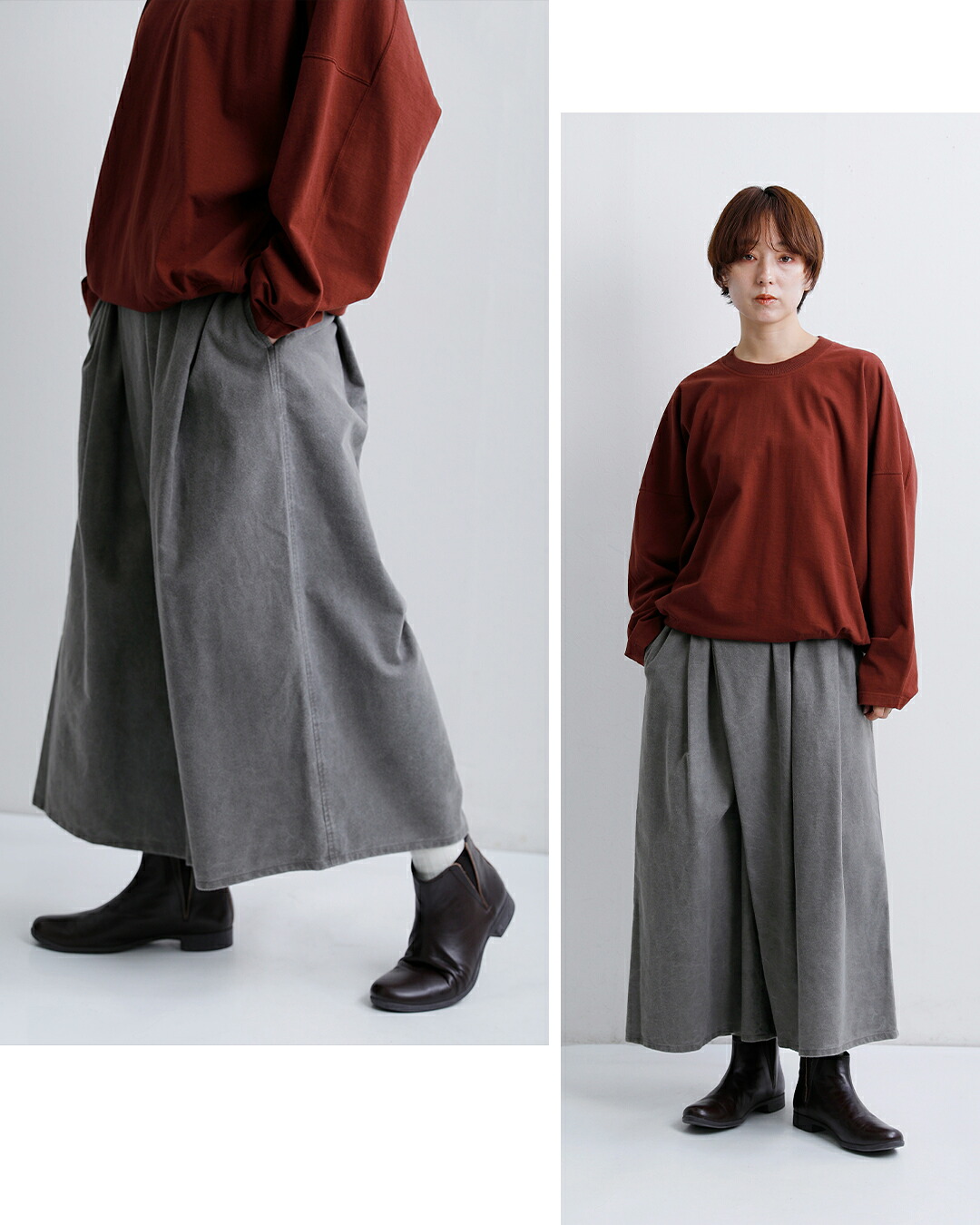 FACTORY(ファクトリー)コットンネル タックキュロットパンツ p-08-same2