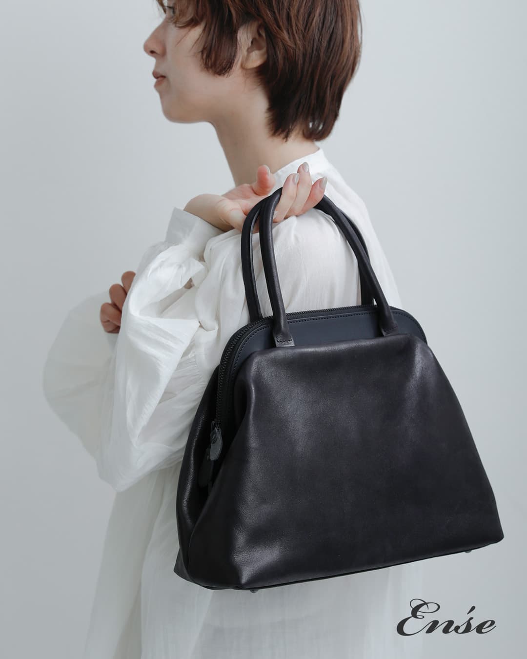 【未使用】限定革 Ense アンサ レザー バッグ ガマグチ Ense アンサ キップレザー がま口 2way ショルダー バッグ Sサイズ