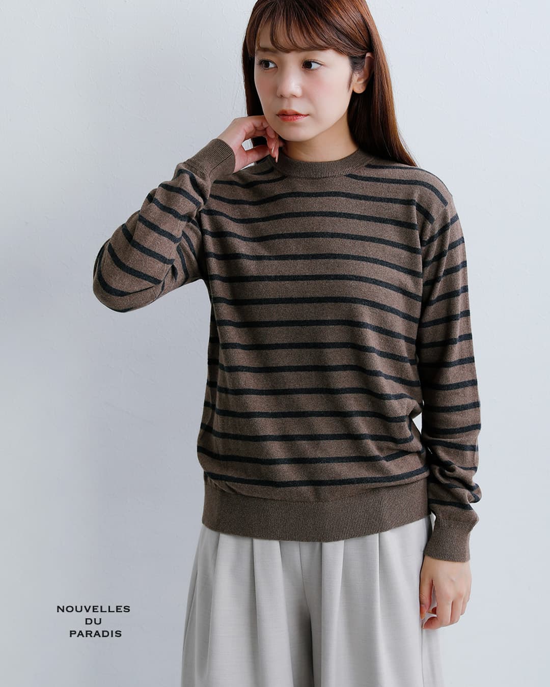NOUVELLES DU PARADISムーコットン ボーダー クルーネック プルオーバー pk23302b