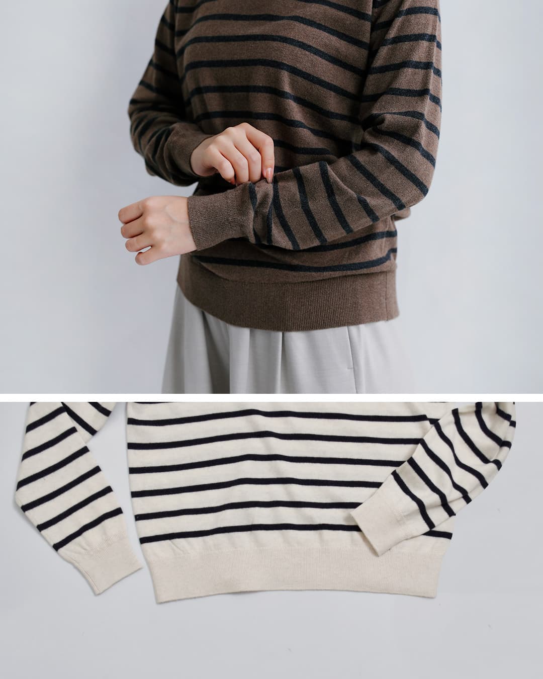 NOUVELLES DU PARADISムーコットン ボーダー クルーネック プルオーバー pk23302b