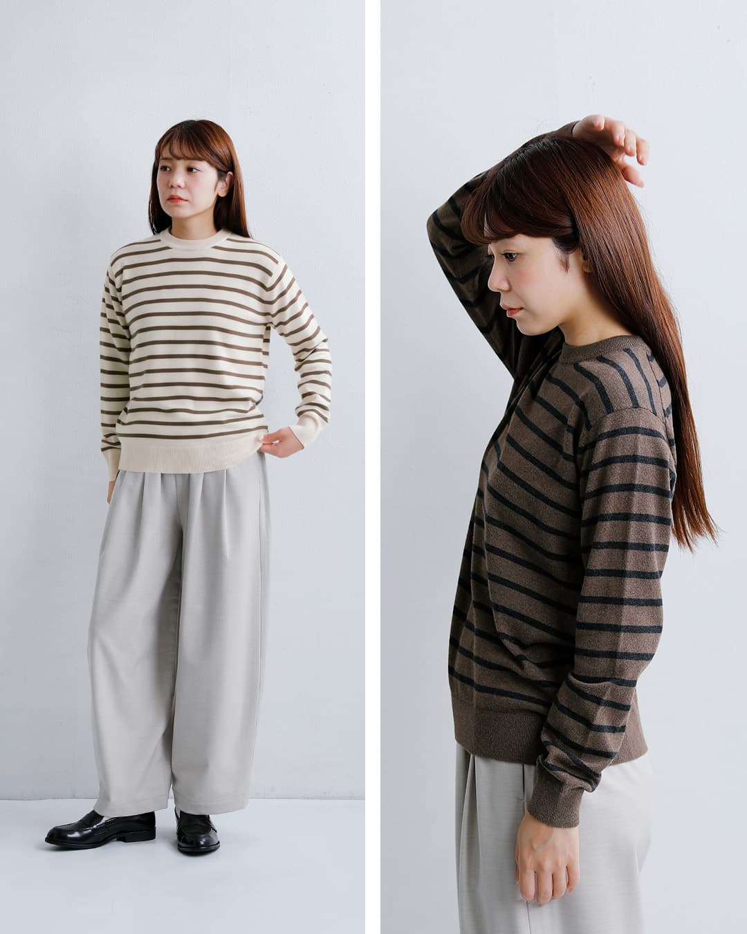 NOUVELLES DU PARADISムーコットン ボーダー クルーネック プルオーバー pk23302b