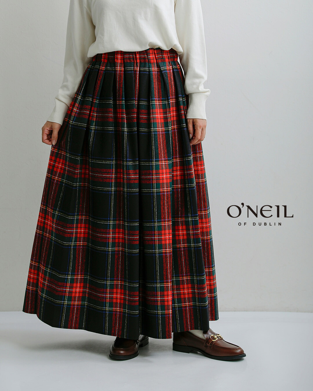 ONEIL OF DUBLINaranciato別注 ウール ブレンド タック チェック ロングスカート s265-93wp