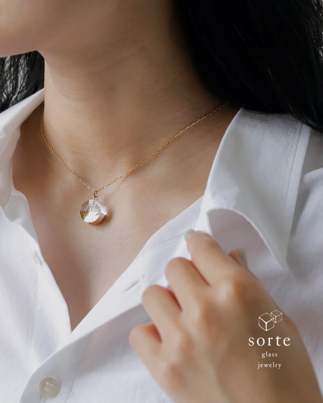 sorteガラス×ゴールドネックレス sgj-021sq-ci