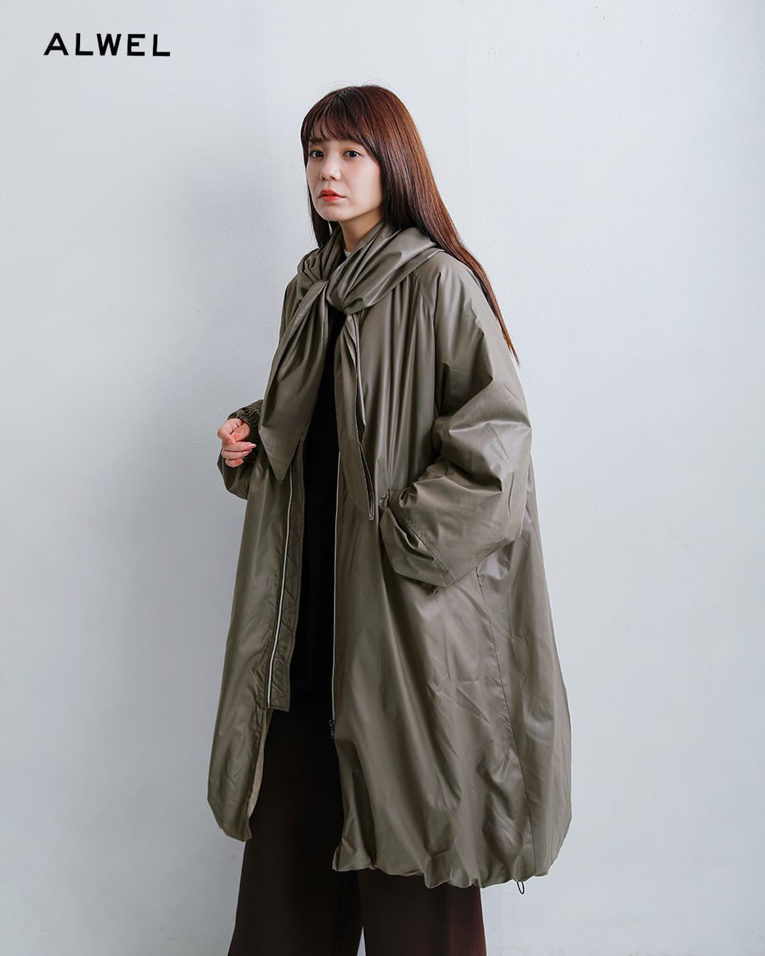 ALWELシンサレート 中綿 スカーフディテール パデッドコート si-1