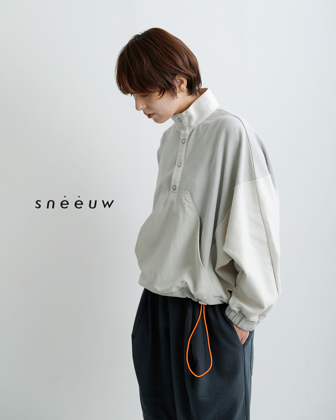 sneeuwコットン ハーフスナップ プルオーバー snw34-07