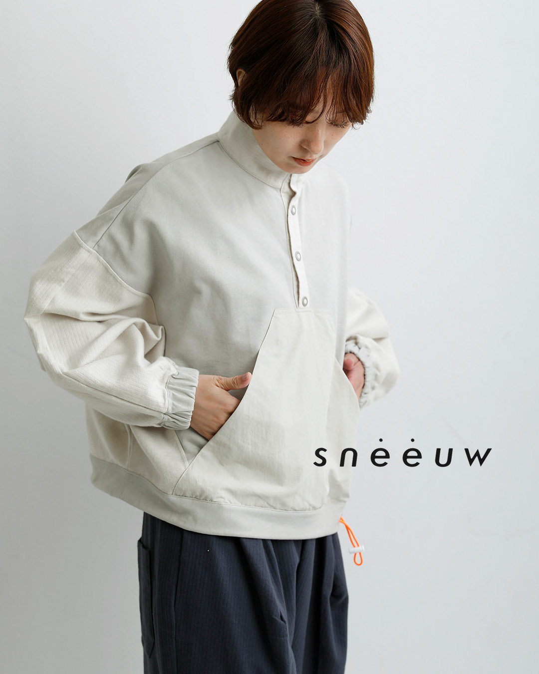 sneeuwコットン ハーフスナップ プルオーバー snw34-07