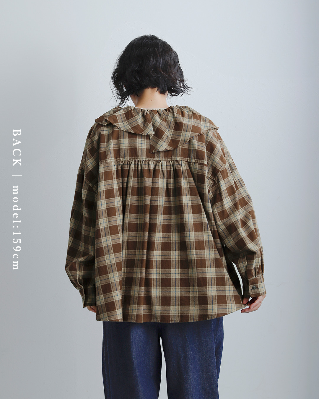 tumuguコットン ウール チェック ブラウス tb26311