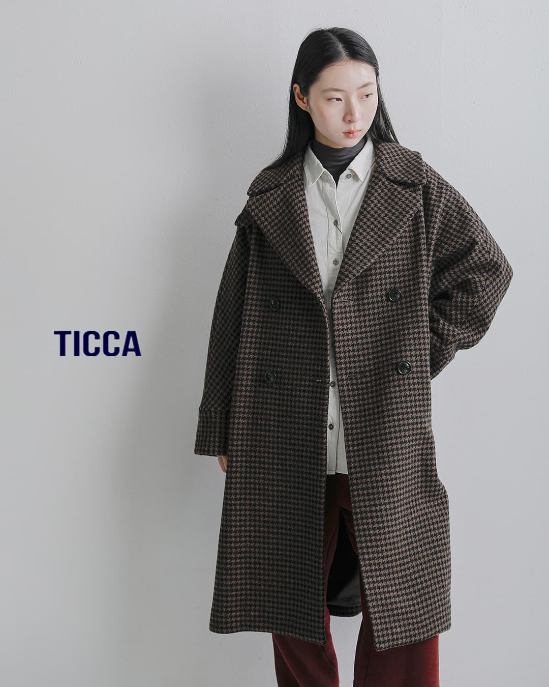 2026aw新作]TICCA ティッカ ウール ハウンドトゥース テント コート
