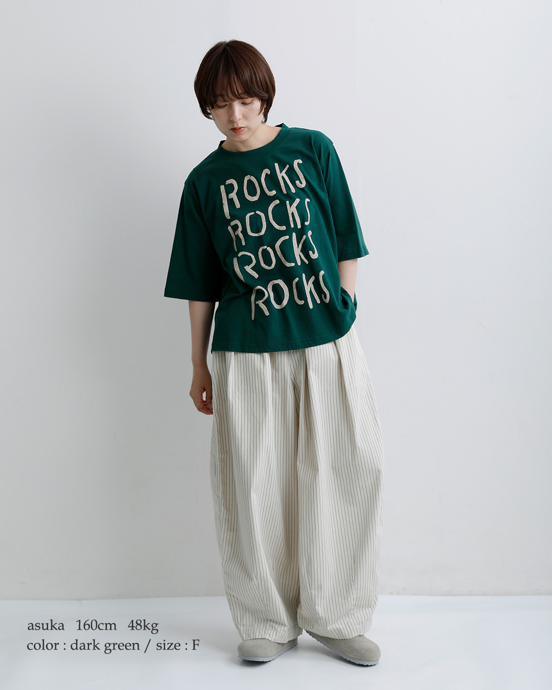 tumuguコットン ラフィ天竺 プリント Tシャツ ROCKS tc26220