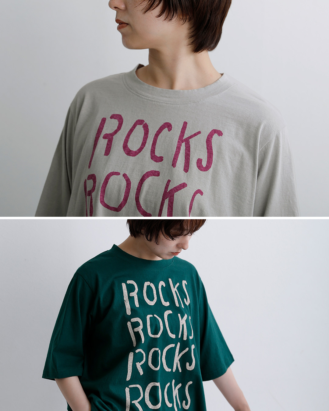 tumuguコットン ラフィ天竺 プリント Tシャツ ROCKS tc26220
