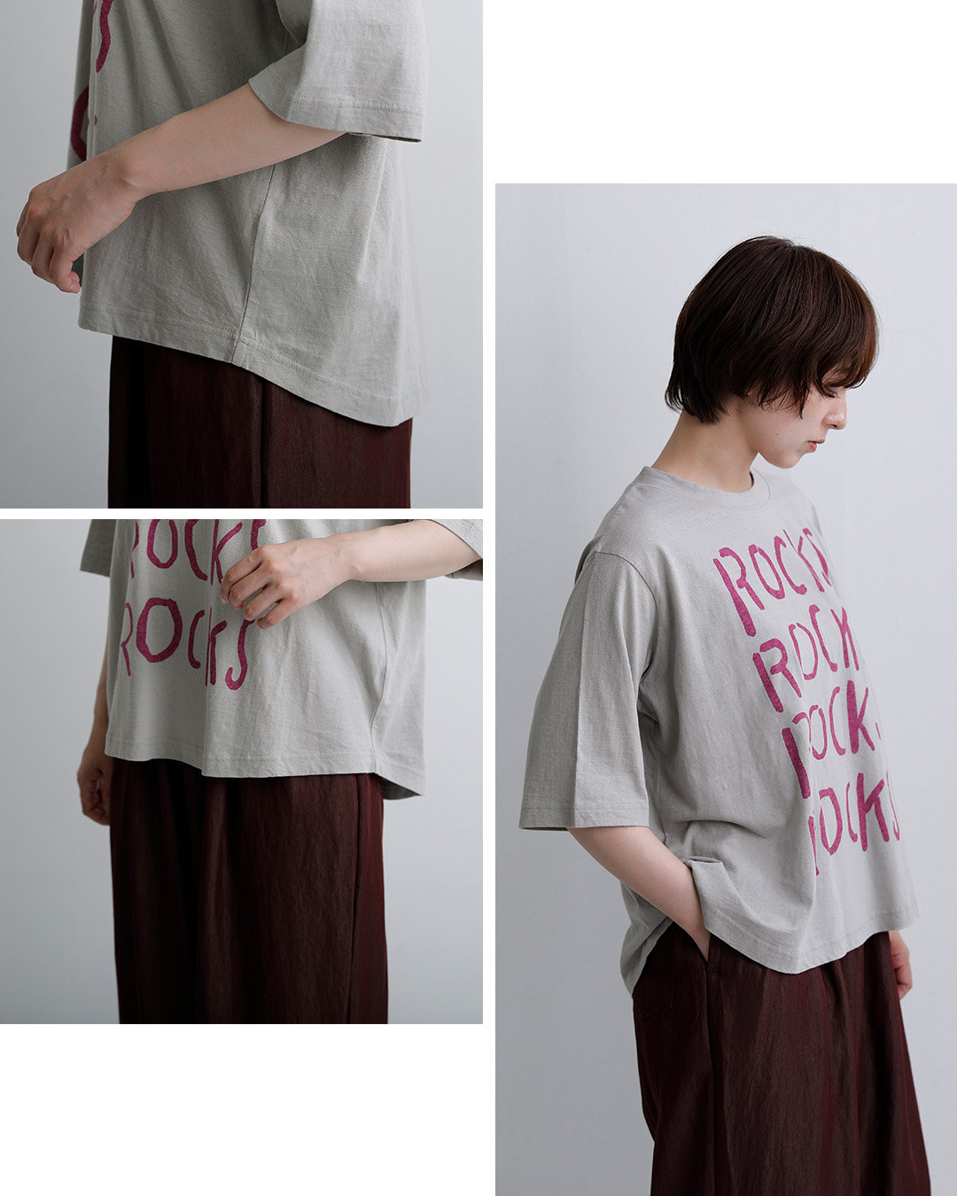 tumuguコットン ラフィ天竺 プリント Tシャツ ROCKS tc26220