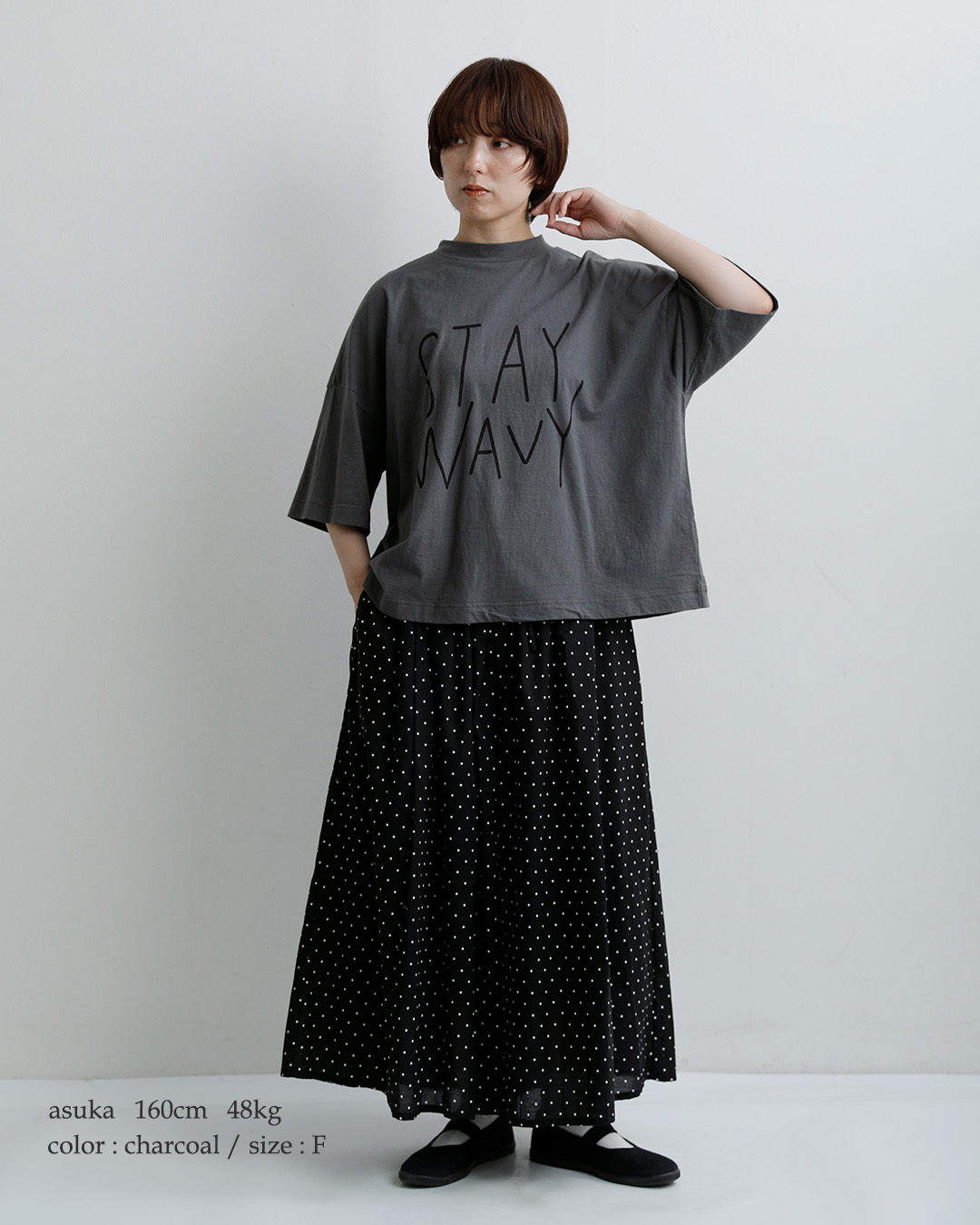 NEW]tumugu ツムグ コットン ラフィ天竺 プリント Tシャツ STAY WAVY