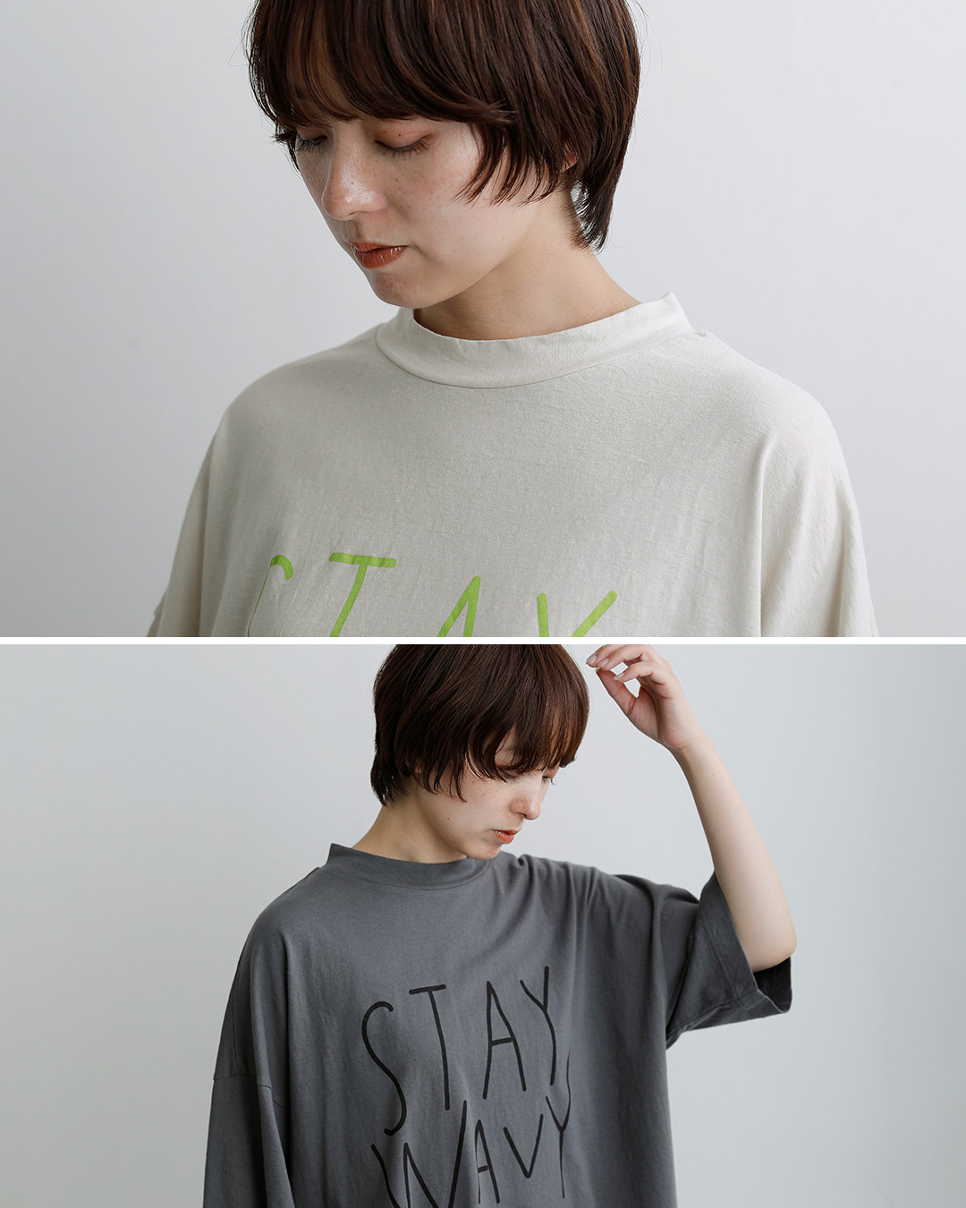 tumuguコットン ラフィ天竺 プリント Tシャツ STAY WAVY tc26221