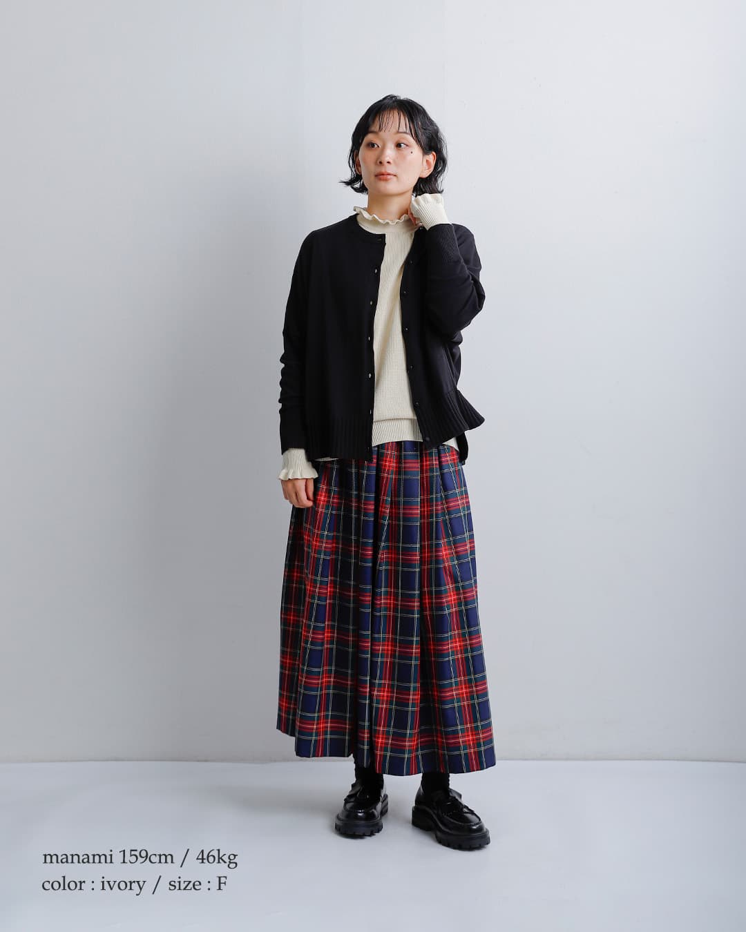 tumugu(ツムグ)コットン ランダムリブニット フリル ハイネック プルオーバー tk19303b