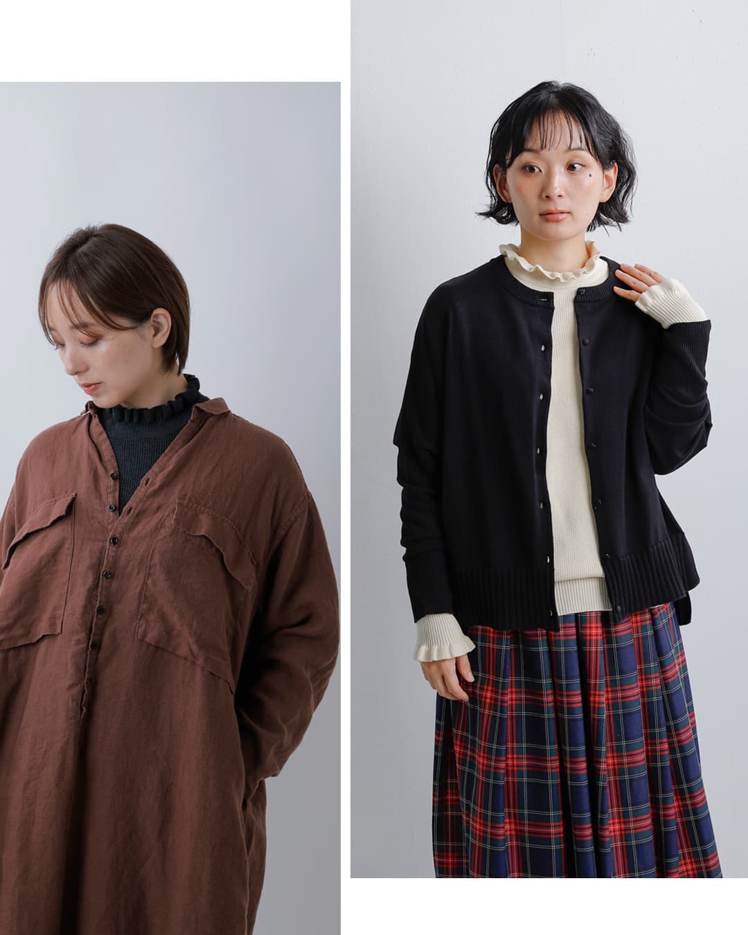 tumugu(ツムグ)コットン ランダムリブニット フリル ハイネック プルオーバー tk19303b