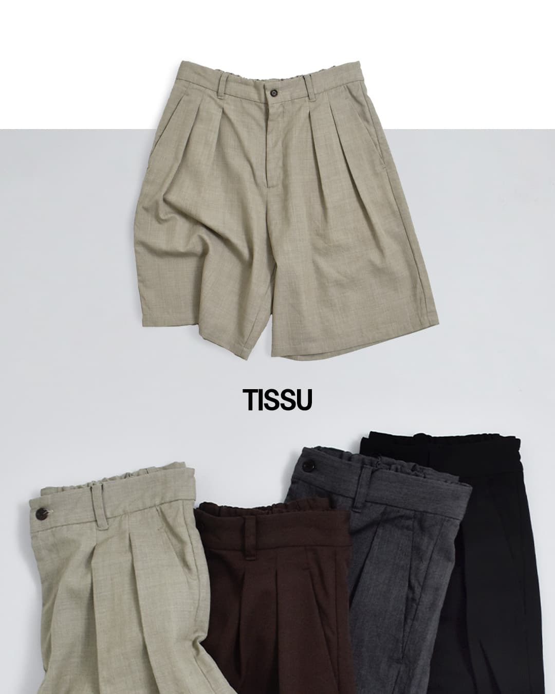 tissu ティシュ ウール ルマーノツイル タック ハーフパンツ