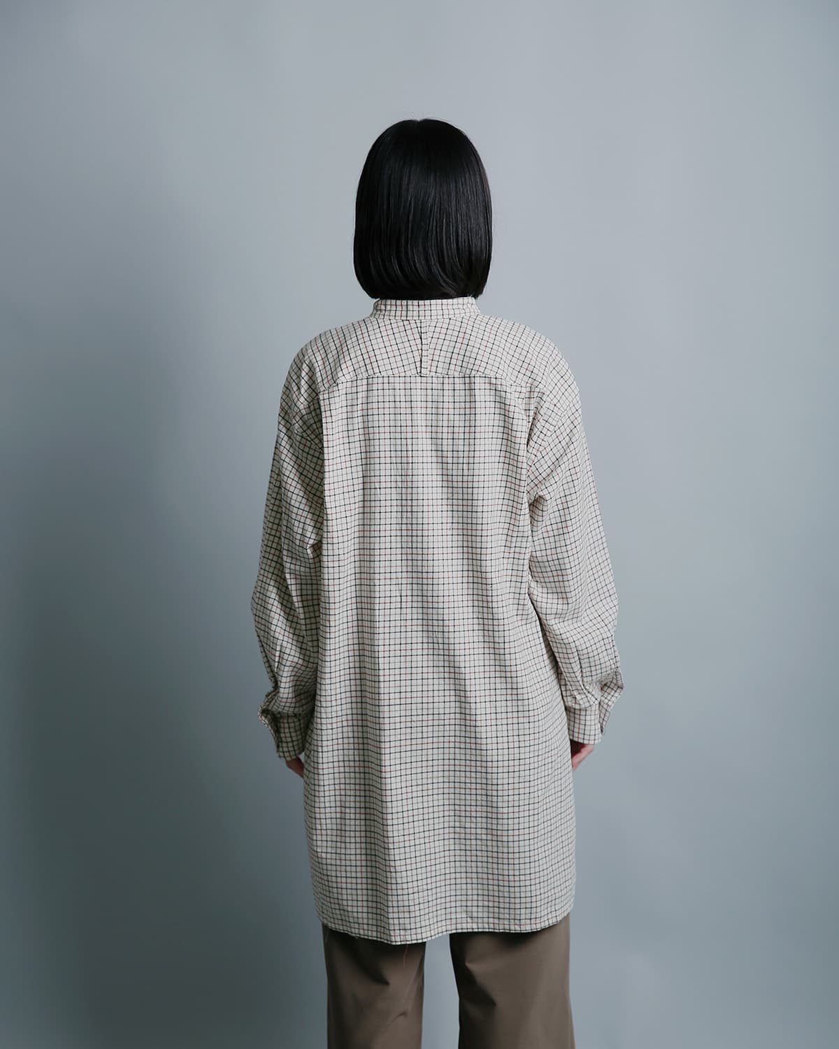 ENGINEERED GARMENTS(エンジニアド ガーメンツ)コットン タッタソール バンドカラー ロングシャツ Banded Collar Long Shirt tx029