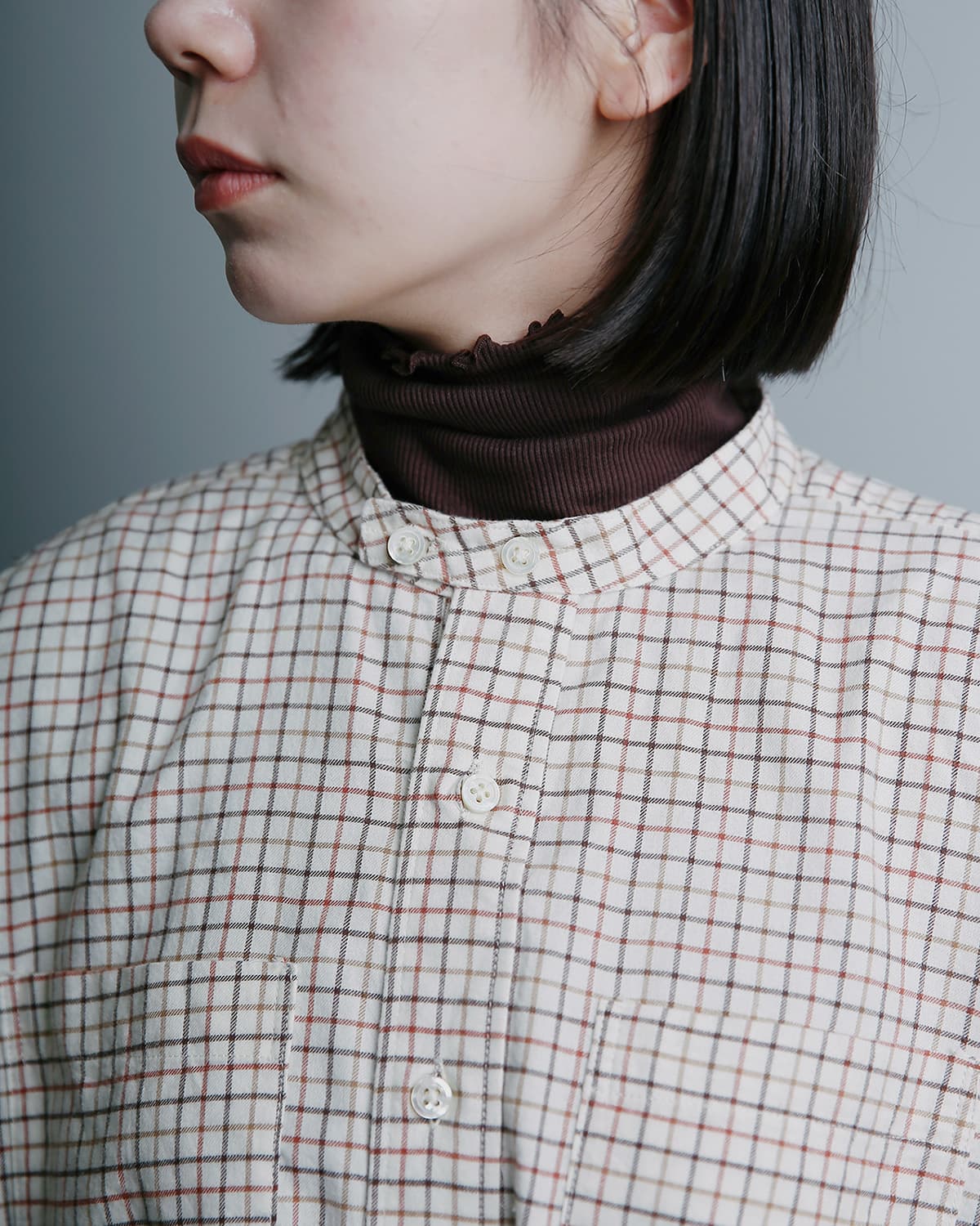 ENGINEERED GARMENTS(エンジニアド ガーメンツ)コットン タッタソール バンドカラー ロングシャツ Banded Collar Long Shirt tx029