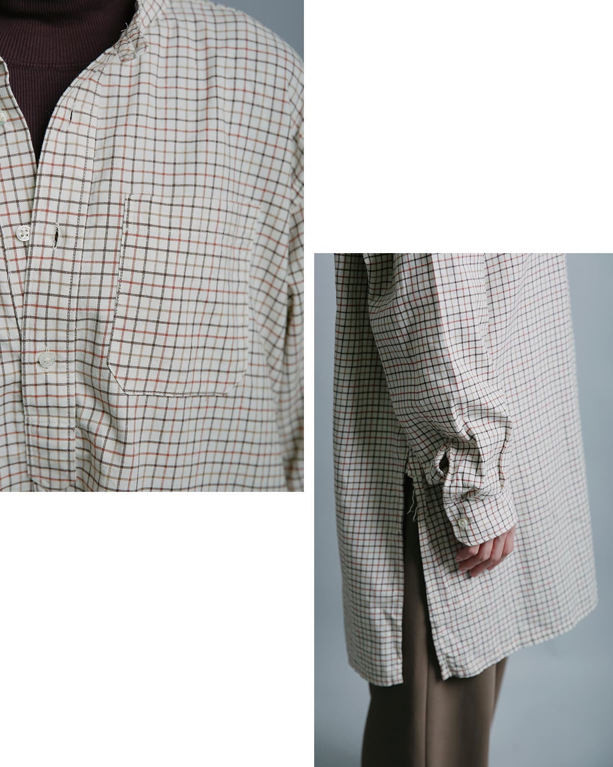 ENGINEERED GARMENTS(エンジニアド ガーメンツ)コットン タッタソール バンドカラー ロングシャツ Banded Collar Long Shirt tx029