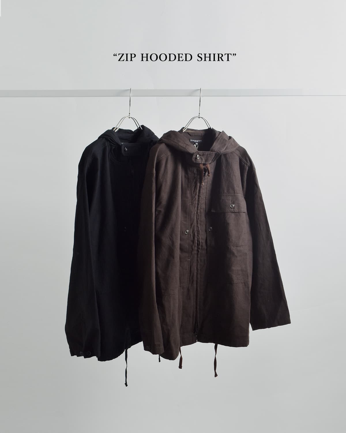 ENGINEERED GARMENTS(エンジニアド ガーメンツ)コットン ブラッシュドツイル フード ジップシャツ Zip Hooded Shirt tx069