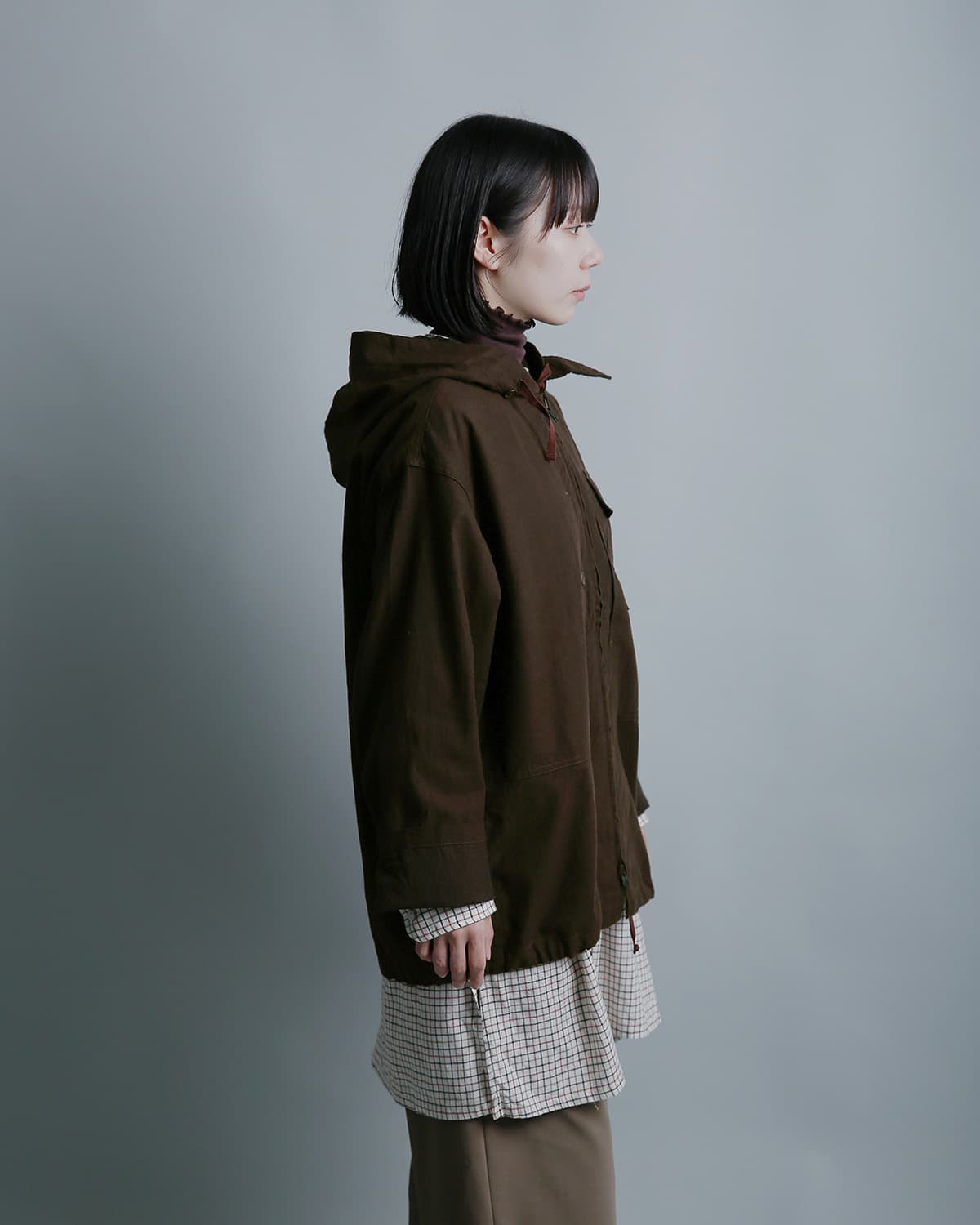 ENGINEERED GARMENTS(エンジニアド ガーメンツ)コットン ブラッシュドツイル フード ジップシャツ Zip Hooded Shirt tx069
